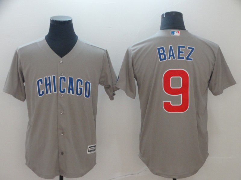Men Chicago Cubs 9 Baez Grey Game MLB Jerseys